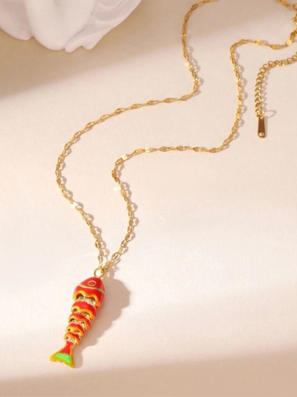 Coastal Gold  Red Enamel Fish Pendant Necklace NWOT